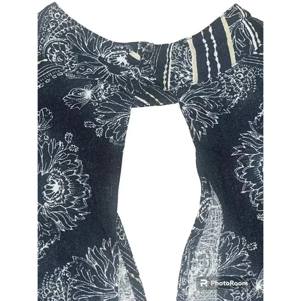 Free People Black Paisley Floral Walking On A Dream Choker Blouse Womens Size XS - Picture 5 of 5